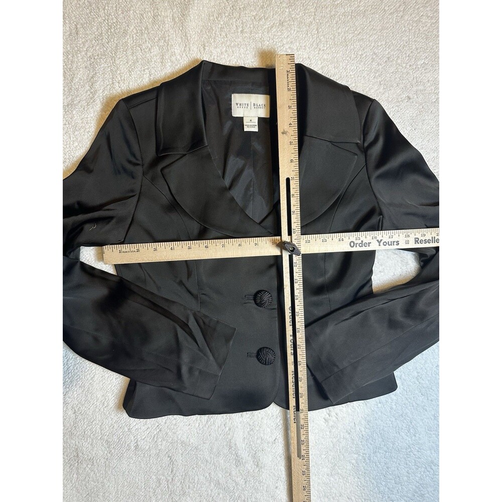 White House Black Market Black Sateen 3 Button Blazer Size 4 WHBM - Picture 6 of 7